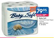 Baby Soft 2 Ply White Toilet Paper 18 Rolls-Per Pack