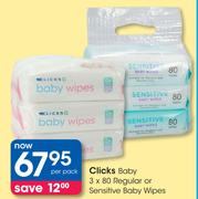Clicks Baby 3x80 Regular Or Sensitive Baby Wipes-Per Pack