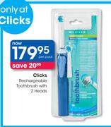 Clicks Rechargeable Toothbrush With 2 Heads-Per Pack