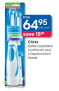 Clicks Battery-Operated Toothbrush Plus 2 Replacement Heads-Per Pack