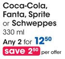 Coca-Cola, Fanta, Sprite or Schweppes-2x330ml