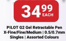 Pilot G2 Gel Retractable Pen X-Fine/Fine/Medium 0.5/0.7mm Singles Assorted Colours-Each