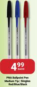 PNA Ballpoint Pen Medium Tip/Singles Red/Blue/Black-Each