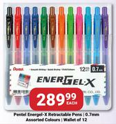Pentel Energel-X Retractable Pens 0.7mm Wallet Of 12 Assorted Colours-Each
