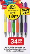 Pilot G2 Gel Retractable Pen X-Fine/Fine/Medium 0.5/0.7mm Singles Assorted Colours-Each