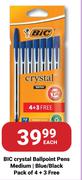 Bic Crystal Ballpoint Pens Medium Blue/Black Pack Of 4 + 3 Free-Each