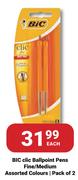 Bic Clic Ballpoint Pens Fine/Medium Pack Of 2 Assorted Colours-Each