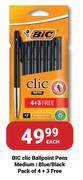Bic Clic Ballpoint Pens Medium Blue/Black Pack Of 4 + 3 Free-Each