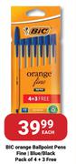 Bic Orange Ballpoint Pens Fine Blue/Black Pack Of 4 + 3 Free-Each