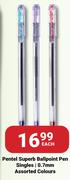 Pentel Superb Ballpoint Pen Singles 0.7mm Assorted Colours-Each