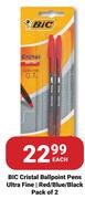 Bic Cristal Ballpoint Pens Ultra Fine Red/Blue/Black Pack Of 2-Each