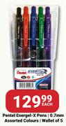 Pentel Energel X Pens 0.7mm Wallet Of 5 Assorted Colours-Each