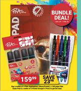 PNA Highlighters (Neon/Pastel) 4 Pack,100 Page PNA Exam Pad & 5 Pack Pentel Energel X Pens-Bundle De