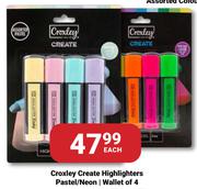 Croxley Create Highlighters Pastel/Neon Wallet Of 4-Each