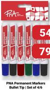 PNA Permanent Markers Bullet Tip Set Of 6