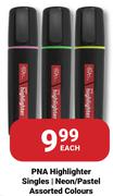 PNA Highlighter Singles Neon/Pastel Assorted Colours-Each