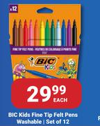 Bic Kids Fine Tip Felt Pens Washable Set Of 12-Each