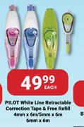 Pilot White Line Retractable Correction Tape & Free Refill 4mm x 6m/5mm x 6m/6mm x 6m-Each