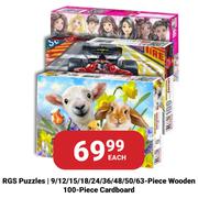 RGS Puzzles 9/12/15/18/24/36/48/50/63 Piece Wooden 100 Piece Cardboard-Each