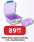 Addis Munch Square Lunch Box Assorted Colours-1.15L Each