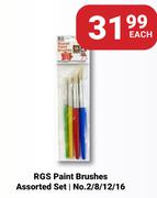 RGS Round Paint Brushes Assorted Set No.2/8/12/16-Each
