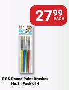 RGS Round Paint Brushes No.8 Pack Of 4-Each