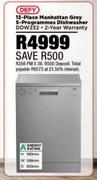 Defy 13 Place Manhattan Grey 5 Programmes Dishwasher DDW232