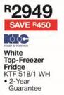 KIC 170Ltr White Top-Freezer Fridge KTF518/1 WH