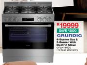 Grundig 4 Burner Gas & 2 Burner Wok Electric Stove GFLM14020