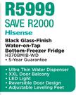 Hisense 263L Black Glass Finish Water On Tap Bottom Freezer Fridge H370BMIB-WD