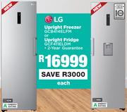 LG 324L Upright Freezer GCB414ELFM Or LG 386L Upright Fridge GCF411ELDM-Each