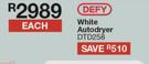 Defy White Auto Dryer DTD 258-Each