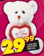 "I Love You" Fuzzy Teddy Bear 22Cm