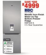 KIC Metallic Inox Finish Water On Tap Bottom Freezer Fridge - KBF639 X 