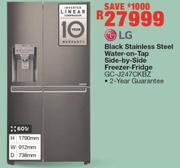 LG Black Stainless Water On Tap Side By Side Freezer Fridge - GC-J247CKBZ