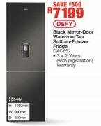 DEFY Black Mirror Door Water On Tap Bottom Freezer Fridge - DAC652