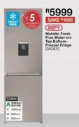 KIC 327Ltr Metallic Frost Free Water On Tap Bottom Freezer Fridge DAC670