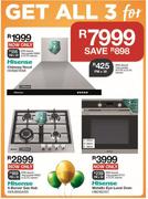 Hisense Chimeny Hood, 4 Burner Gas Hob, Metallic Eye Level Oven