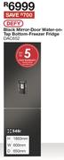 DEFY Black Mirror Door Water On Tap Bottom Freezer Fridge - DAC652