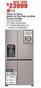 LG 601Ltr Platinum Silver Water-On-Tap, Side-By-Side Freezer Fridge GC-L247SLUV