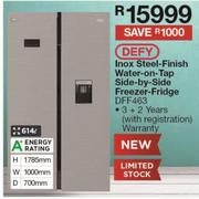 Defy 614Ltr Inox Steel Finish Water-On-Tap Side By Side Freezer Fridge DFF463