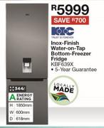 KIC 344Ltr Inox Finish Water On Tap Bottom Freezer Fridge KBF639X