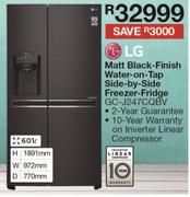 LG 601Ltr Matt Black Water-On-Tap Side By Side Freezer Fridge GC-J247CQBV