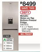 Defy 327Ltr Metallic Water On Tap Bottom Freezer Fridge DAC675
