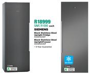 Siemens 346L Black S/S Upright Fridge KS36VAXEP Or 242L Black S/S Upright Freezer GS36NAXEP-Each