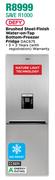 Defy 327L Brushed Steel Finish Water On Tap Bottom Freezer Fridge DAC675