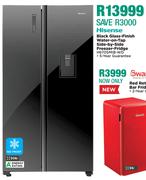 Hisense 508L Black Glass Finish Water On Tap Side By Side Freezer Fridge H670SMIB-WD