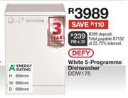Defy White 5 Programme Dishwasher DDW175