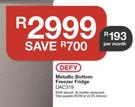 Defy 192Ltr Metallic Bottom Freezer Fridge DAC319