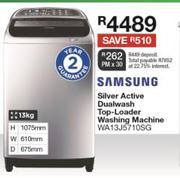 Samsung 13Kg Silver Active Dual Wash Top Loader Washing Machine WA13J5710SG
